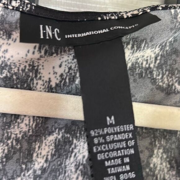 INC iinternational concepts black and beige animal print ruched dress with bead - Picture 3 of 6